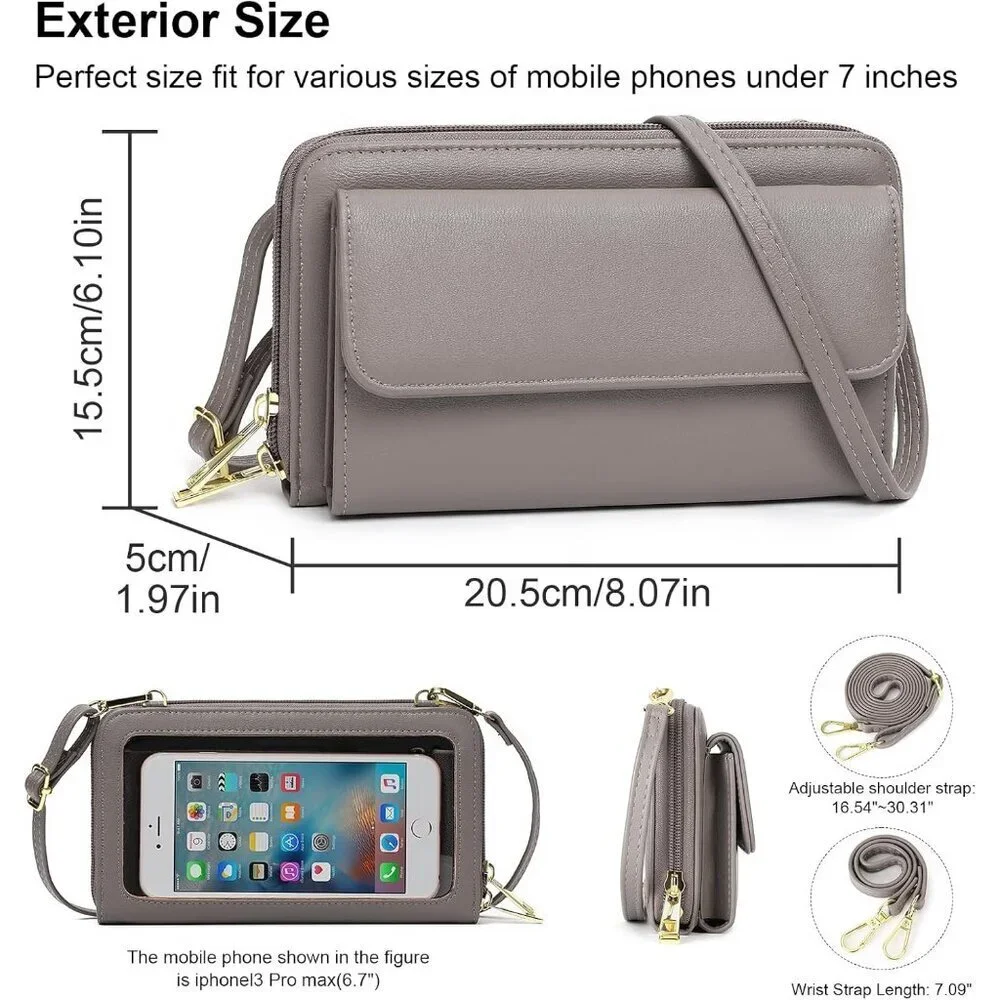 Small Crossbody Wallet for Women Leather with Card Slots and Phone Window